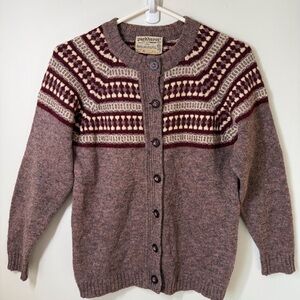 Parkhurst Vintage Fairisle cardigan Shetland wool heathered mauve classic
